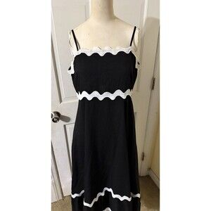 Kirundo Black A Line Midi Dress with White Ric Rac Trim Women Size Medium 8-10